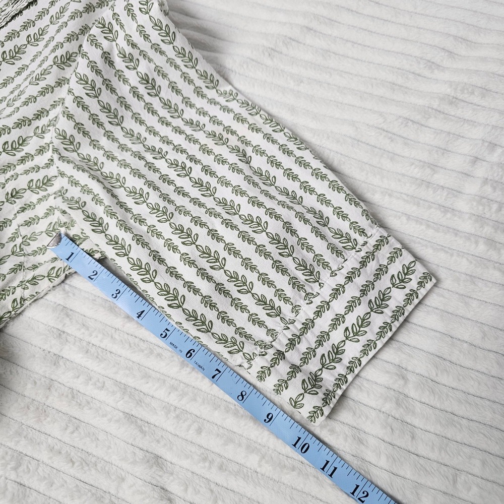 Blair Pintuck Blouse Women 3XL White Green Leaf Print Cotton Button Front Top - Picture 5 of 12